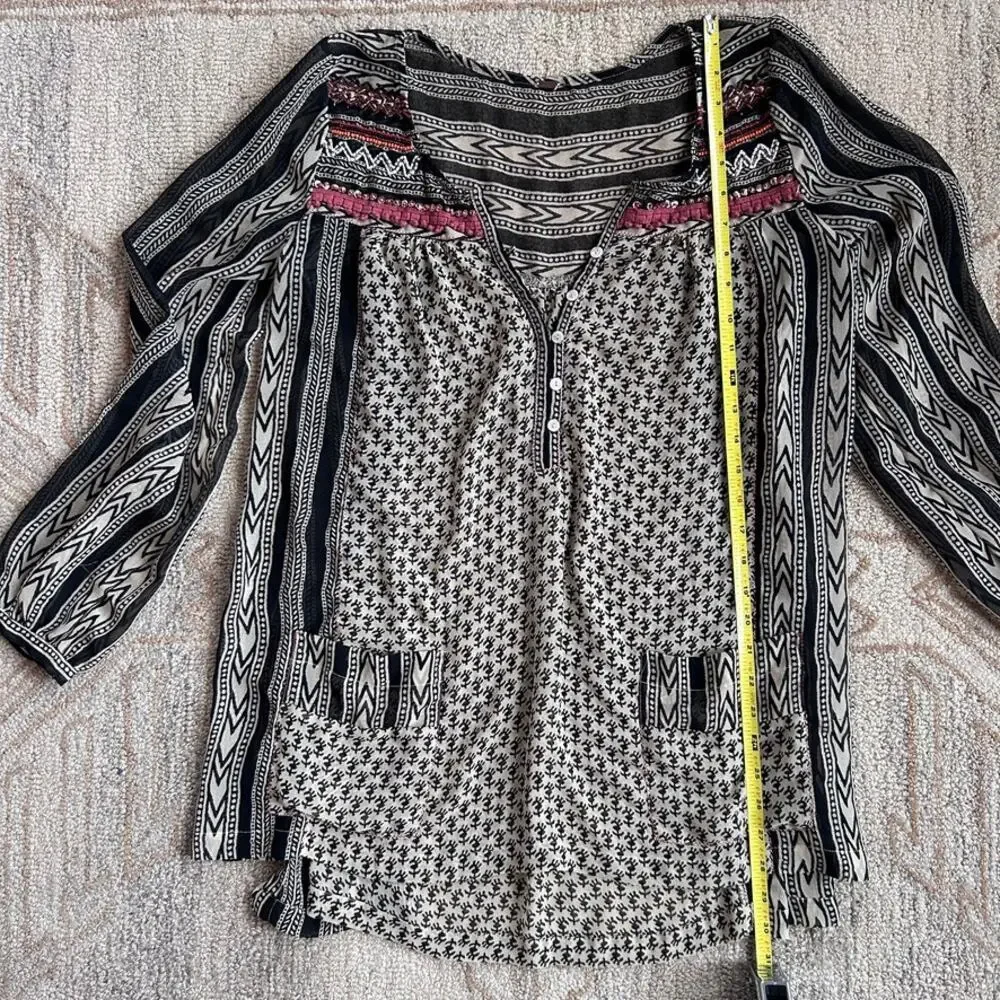 Free People Embroidered Semi-Sheer Top Folk Boho Oversized Tunic Women S M